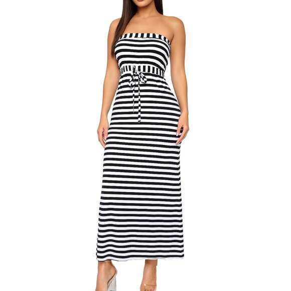 STRIPED Long Maxi Dress Strapless Sz S - NEW - Picture 1 of 6